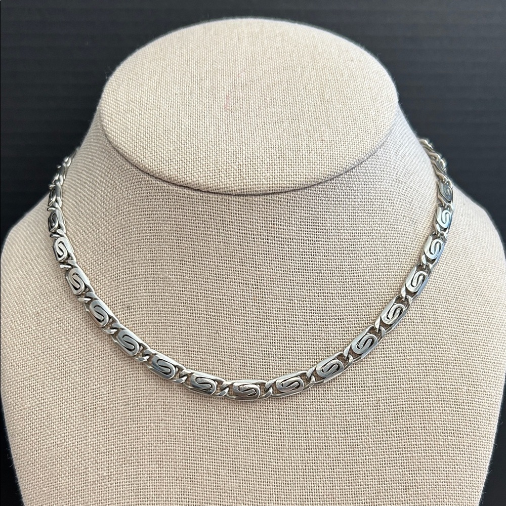 Napier Vintage Silver Link Necklace - Sculpted Pattern, Silver